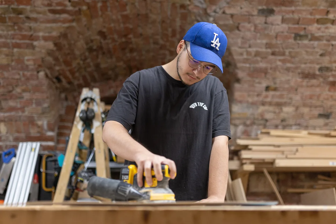 Working with wood tools on a workbench
