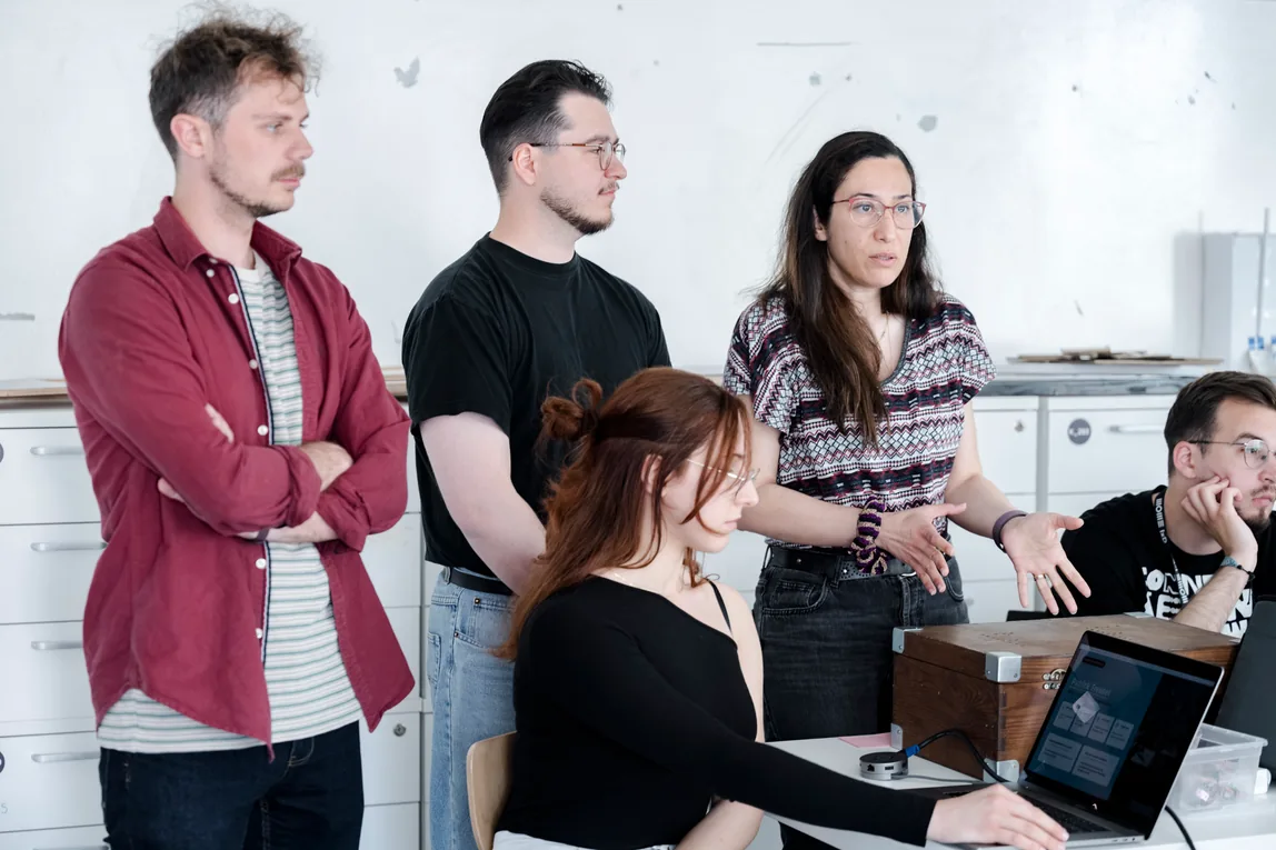 Team working together around a table