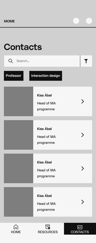 Screen recording still: app contacts screen