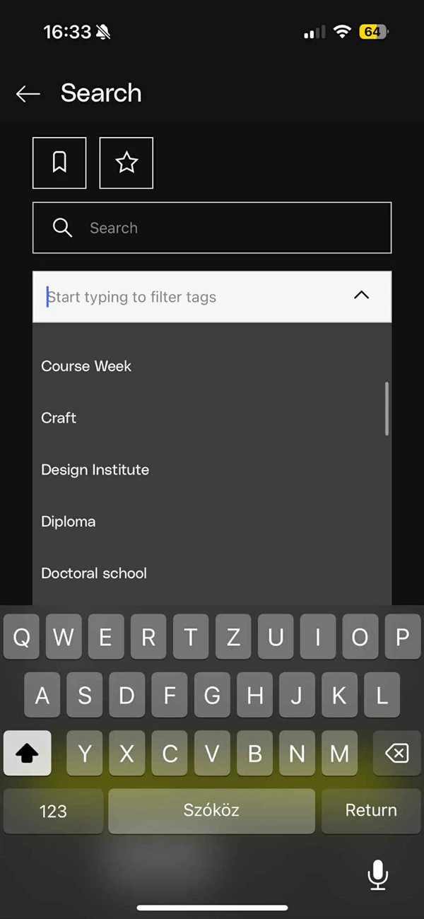 App screenshot of the tag search screen