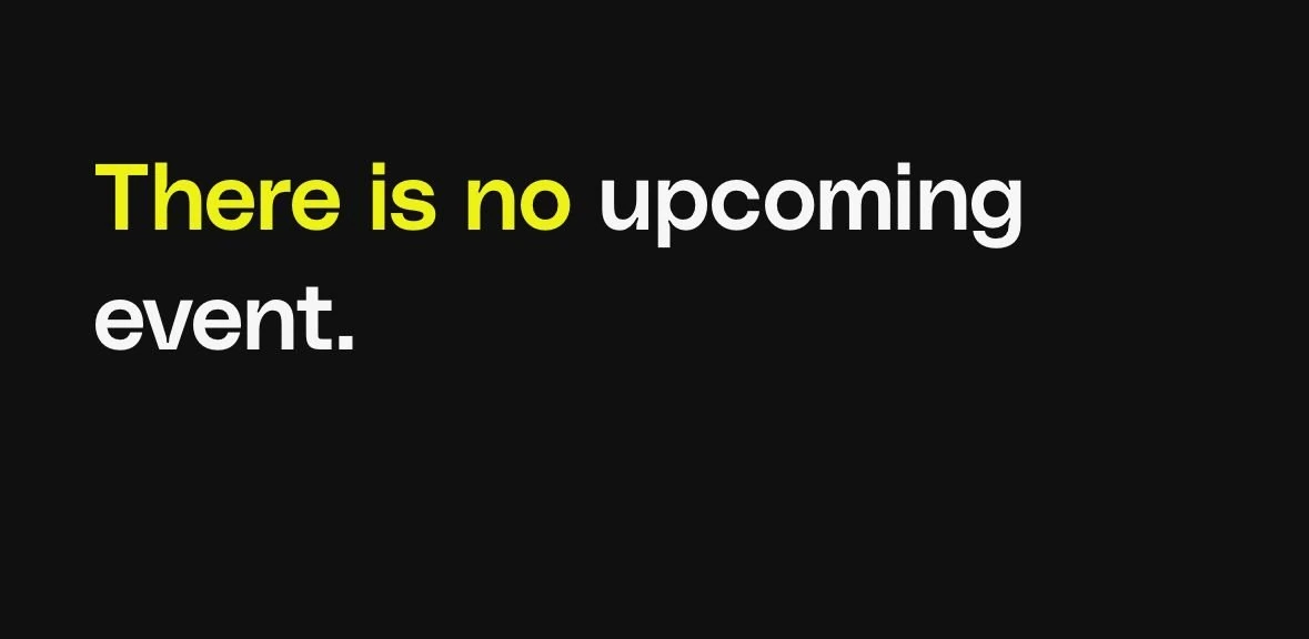 App screenshot reading "There is no upcoming event."
