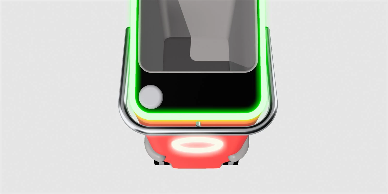 Detail of the TEVE robot's shifter knob and screen interface